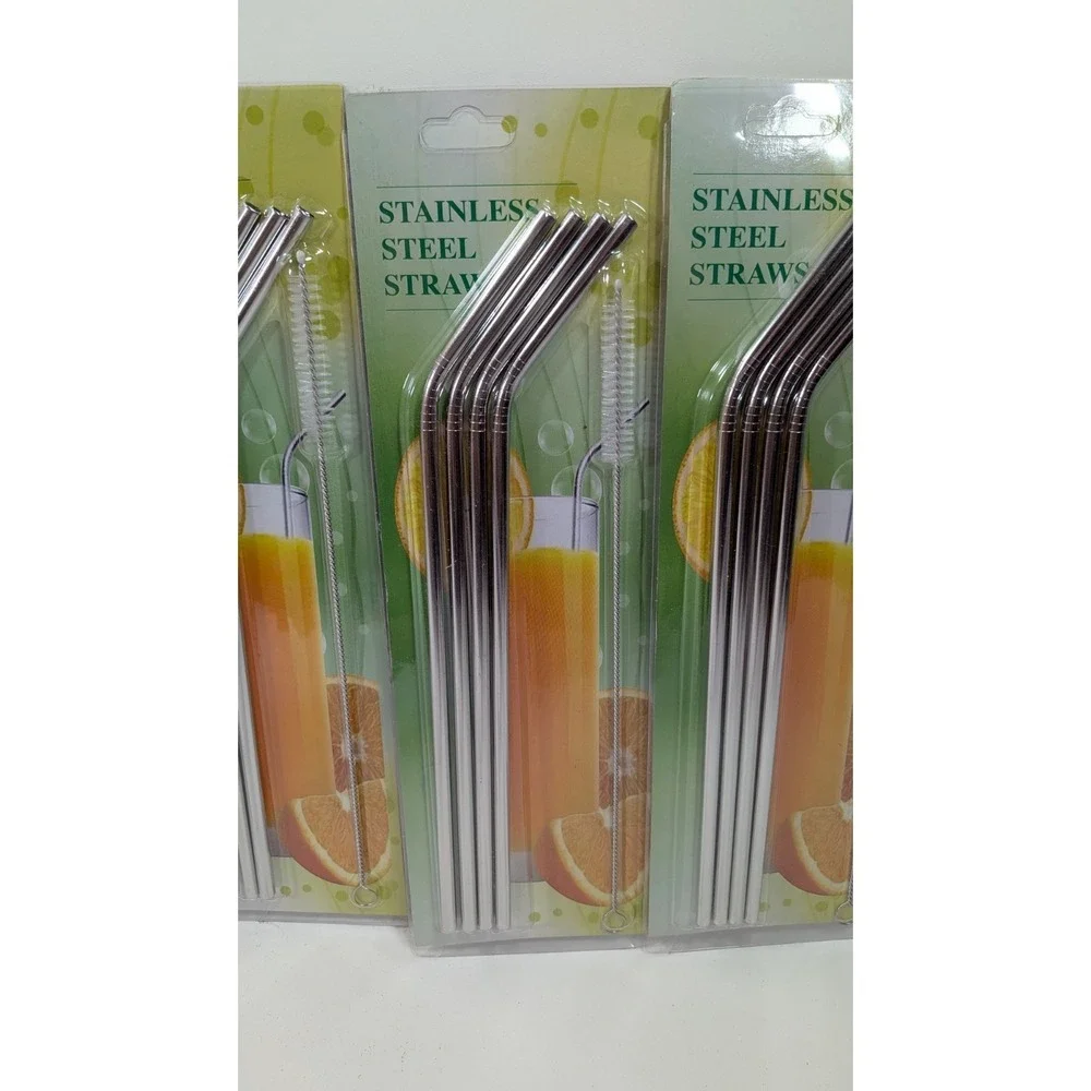 4 Set Of Reusable High Quality 4-pcs Stainless Steel Straws with Cleaning Brush‎